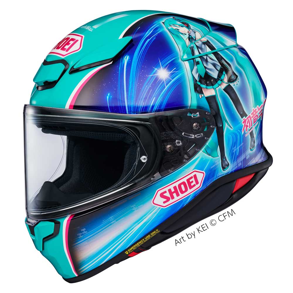 Shoei NXR2 Hatsune Miku TC4 Full Face Helmet Green FREE 1 YEAR Returns, FREE UK Delivery | ThrottleChimp