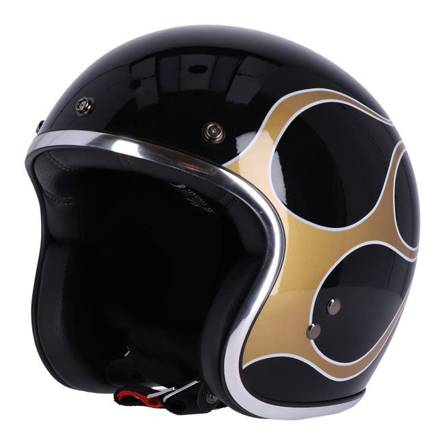 13 And A Half Magazine Skull Bucket Open Face Helmet Flames Gold FREE 1 YEAR Returns, FREE UK Delivery | ThrottleChimp