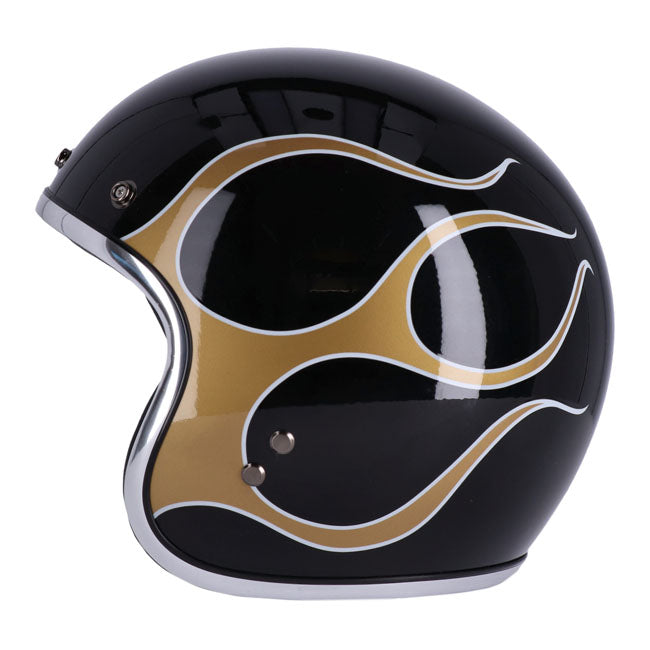 13 And A Half Magazine Skull Bucket Open Face Helmet Flames Gold FREE 1 YEAR Returns, FREE UK Delivery | ThrottleChimp