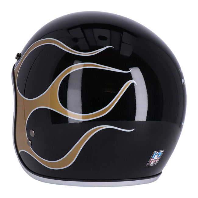 13 And A Half Magazine Skull Bucket Open Face Helmet Flames Gold FREE 1 YEAR Returns, FREE UK Delivery | ThrottleChimp