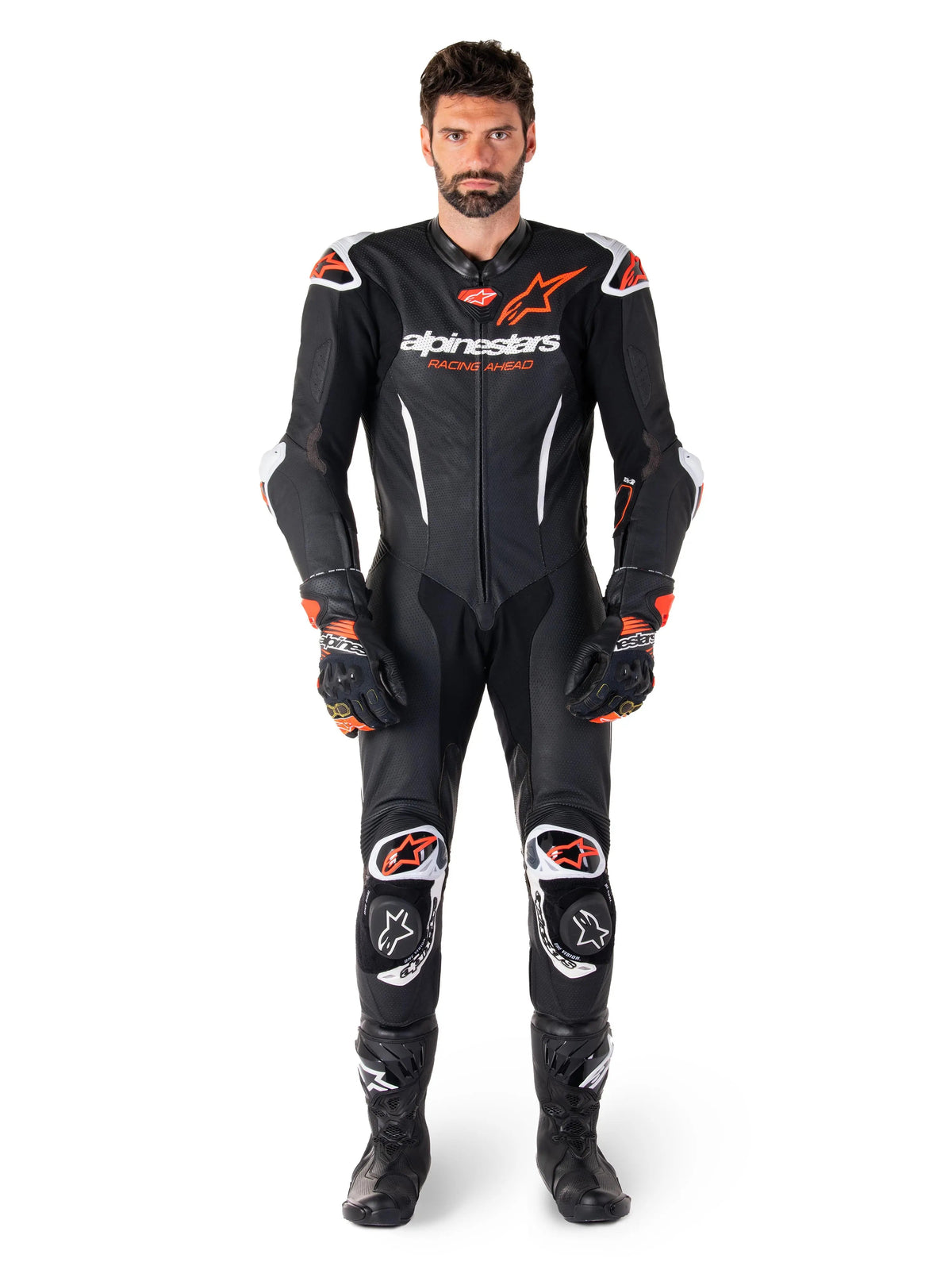 Alpinestars GP-R7 One Piece Leather Suit Black / White / Fluo Red