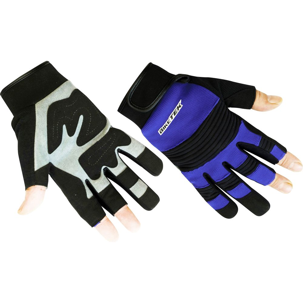BikeTek Open-Finger Mechanics Gloves Blue FREE 1 YEAR Returns, FREE UK Delivery | ThrottleChimp