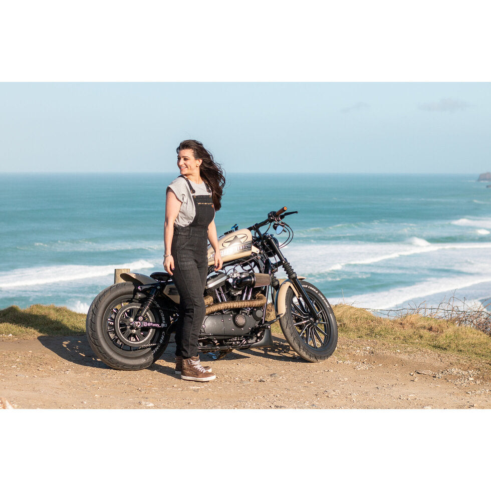 MotoGirl Daisy Ladies Dungaree Black FREE 1 YEAR Returns, FREE UK Delivery | ThrottleChimp