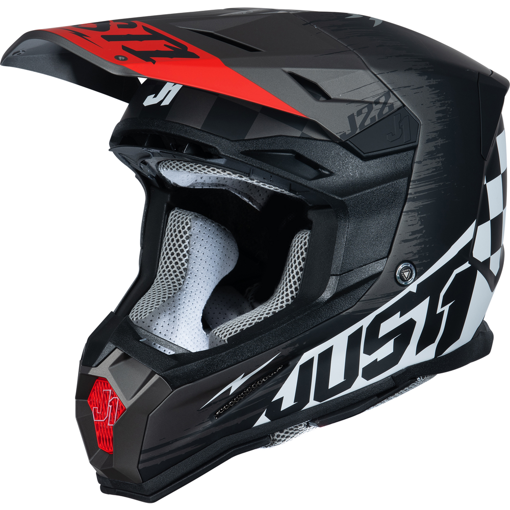 Just1 J22 Motocross Helmet Flagman Red / Titanium / Black FREE 1 YEAR Returns, FREE UK Delivery | ThrottleChimp