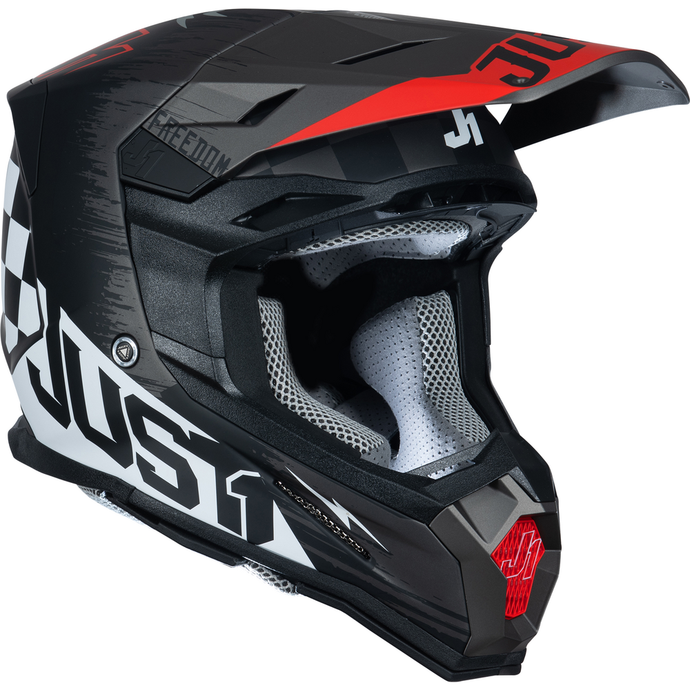 Just1 J22 Motocross Helmet Flagman Red / Titanium / Black FREE 1 YEAR Returns, FREE UK Delivery | ThrottleChimp