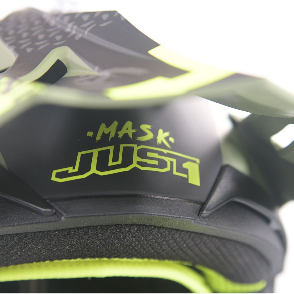 Just1 J38 MX Helmet Mask Fluo Yellow / Black / Matt Army Green FREE 1 YEAR Returns, FREE UK Delivery | ThrottleChimp