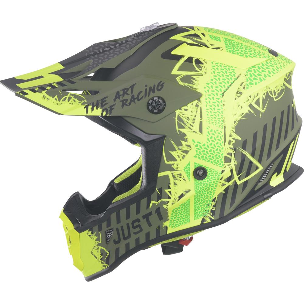 Just1 J38 MX Helmet Mask Fluo Yellow / Black / Matt Army Green FREE 1 YEAR Returns, FREE UK Delivery | ThrottleChimp