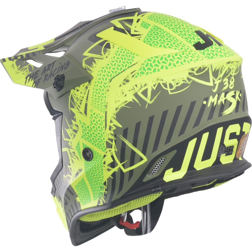Just1 J38 MX Helmet Mask Fluo Yellow / Black / Matt Army Green FREE 1 YEAR Returns, FREE UK Delivery | ThrottleChimp