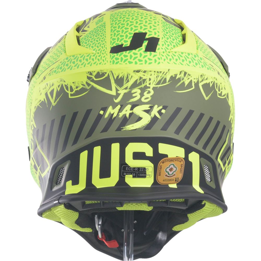 Just1 J38 MX Helmet Mask Fluo Yellow / Black / Matt Army Green FREE 1 YEAR Returns, FREE UK Delivery | ThrottleChimp