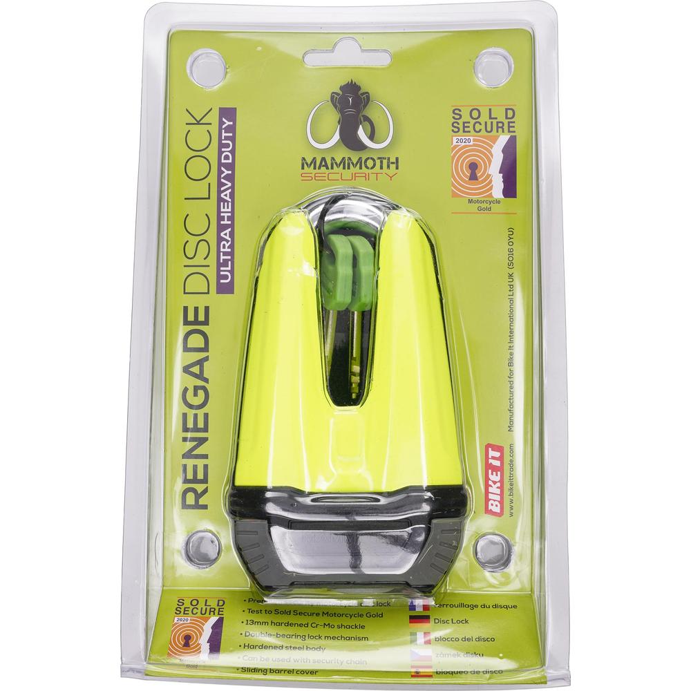 Mammoth Security Renegade Disc Lock 13 MM Fluo Yellow Sold Secure Gold Approved FREE 1 YEAR Returns, FREE UK Delivery | ThrottleChimp