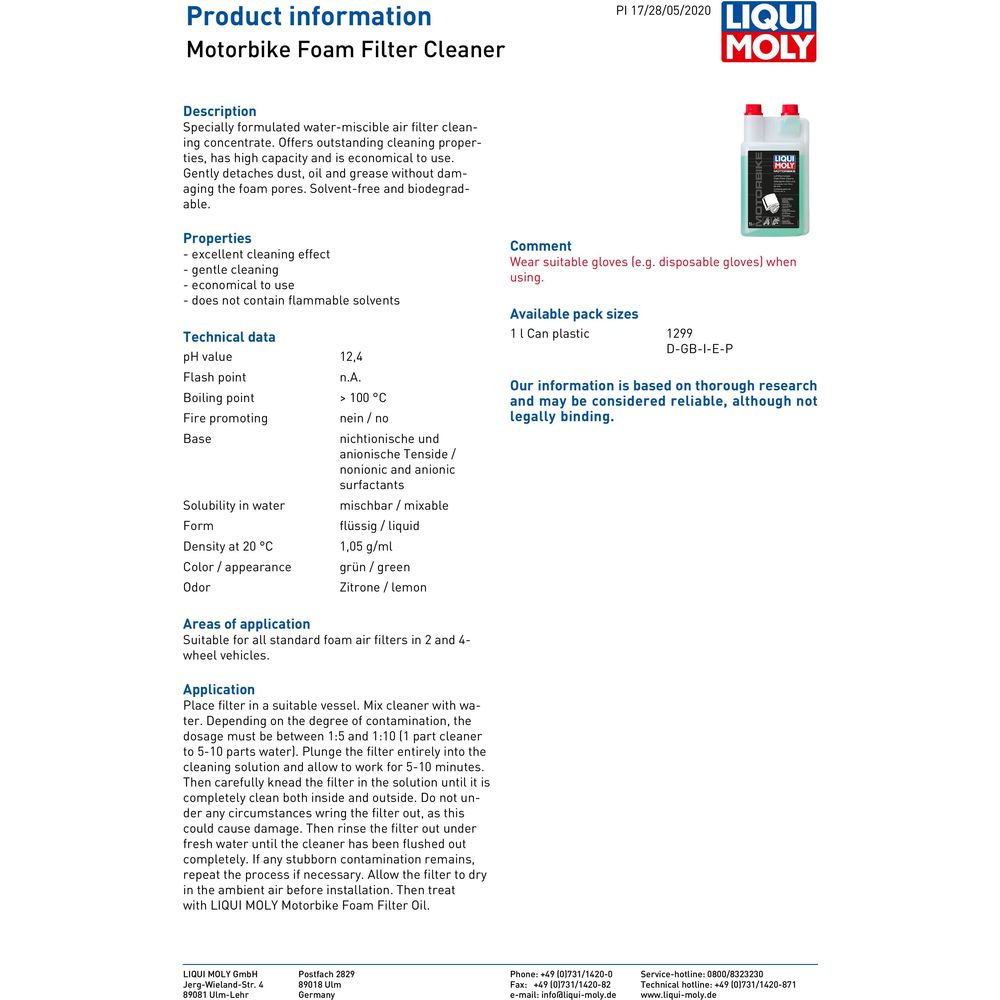 Liqui Moly Foam Filter Cleaner Oil #1299 FREE 1 YEAR Returns, FREE UK Delivery | ThrottleChimp