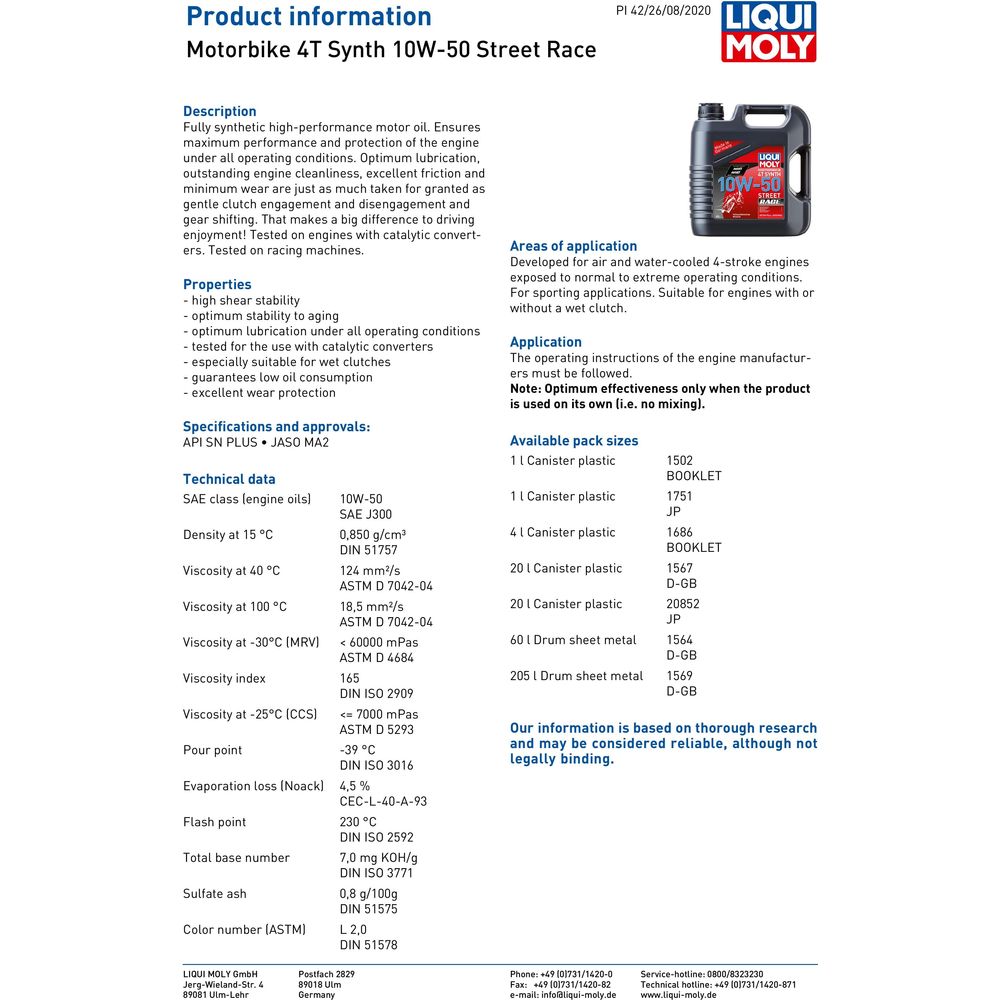 Liqui Moly 4 Stroke Fully Synthetic Street Race 10W-50 Oil FREE 1 YEAR Returns, FREE UK Delivery | ThrottleChimp