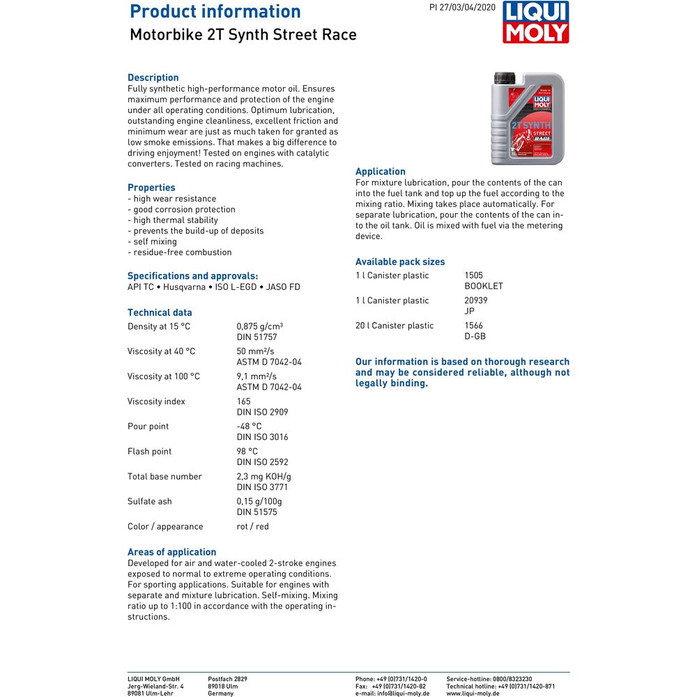 Liqui Moly 2 Stroke Fully Synthetic Street Race Oil FREE 1 YEAR Returns, FREE UK Delivery | ThrottleChimp
