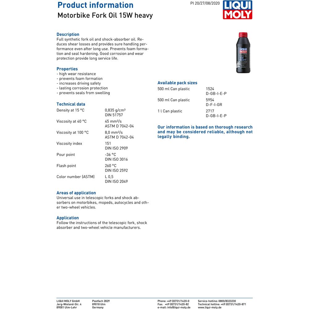 Liqui Moly 15W Heavy Fork Oil - 2717 FREE 1 YEAR Returns, FREE UK Delivery | ThrottleChimp