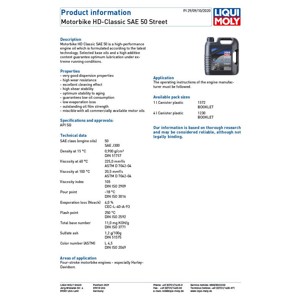 Liqui Moly 4 Stroke Mineral HD-Classic Street SAE 50 Oil FREE 1 YEAR Returns, FREE UK Delivery | ThrottleChimp