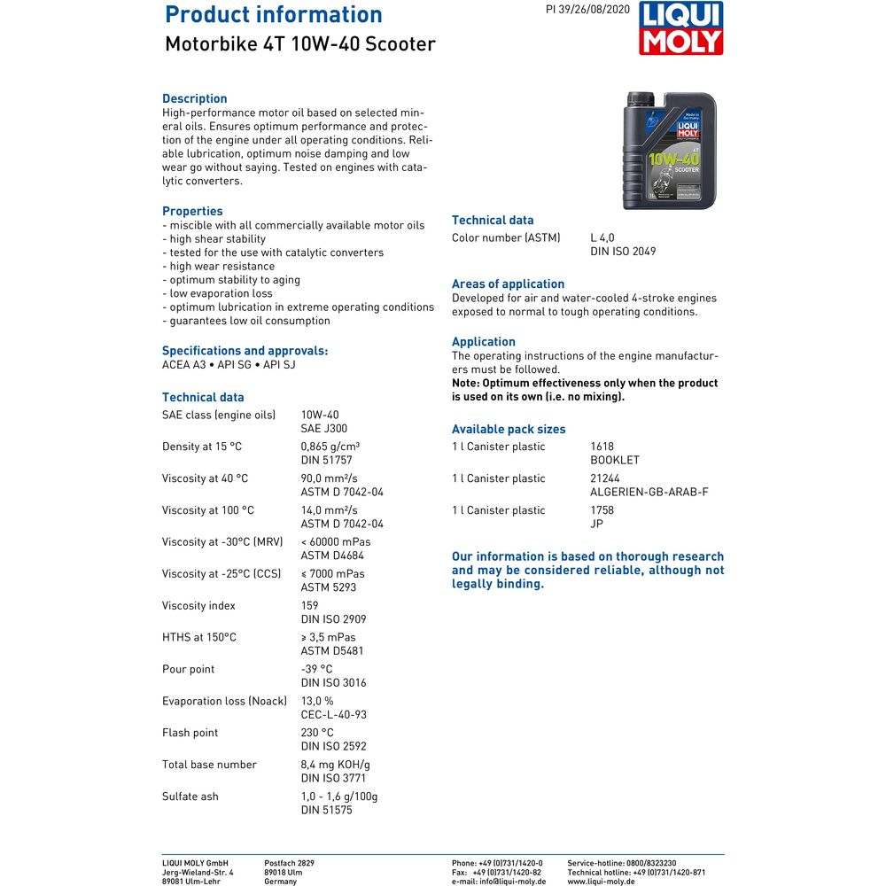 Liqui Moly 4 Stroke Mineral Street 20W-50 Oil FREE 1 YEAR Returns, FREE UK Delivery | ThrottleChimp