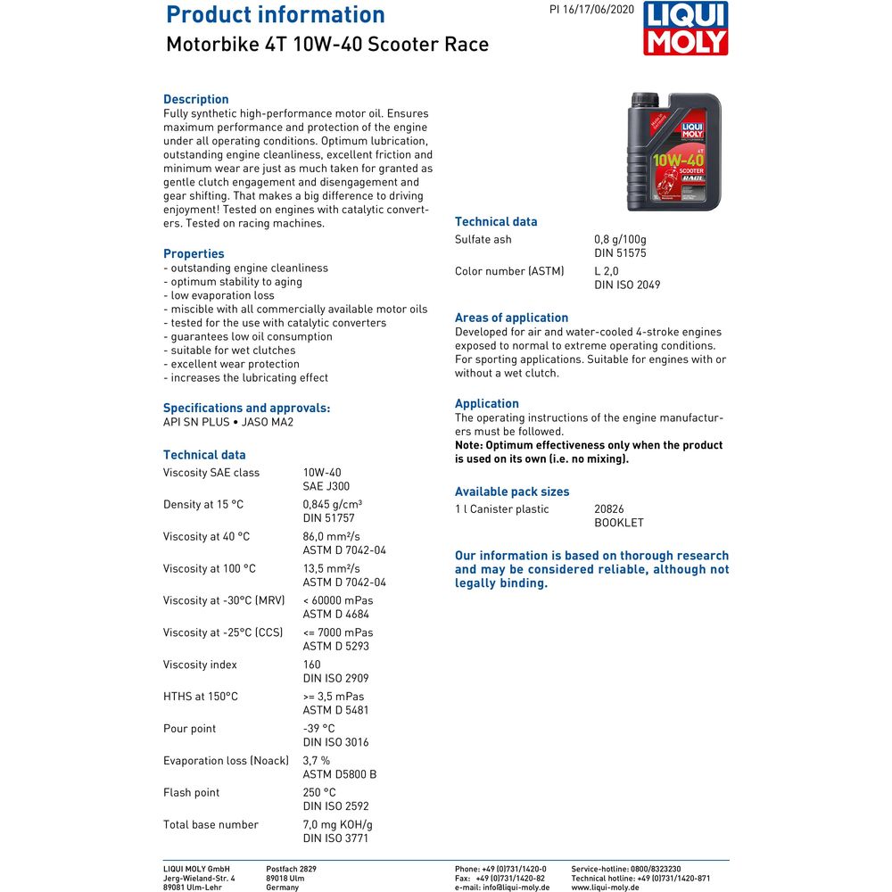 Liqui Moly 4 Stroke Fully Synthetic Scooter Race Oil 10W-40 #API-SN JASO-MA2 FREE 1 YEAR Returns, FREE UK Delivery | ThrottleChimp