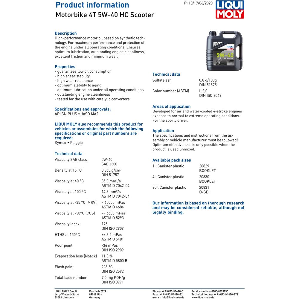Liqui Moly 4 Stroke Semi Synthetic HC Scooter 5W-40 Oil #API-SN JASO-MA2 FREE 1 YEAR Returns, FREE UK Delivery | ThrottleChimp