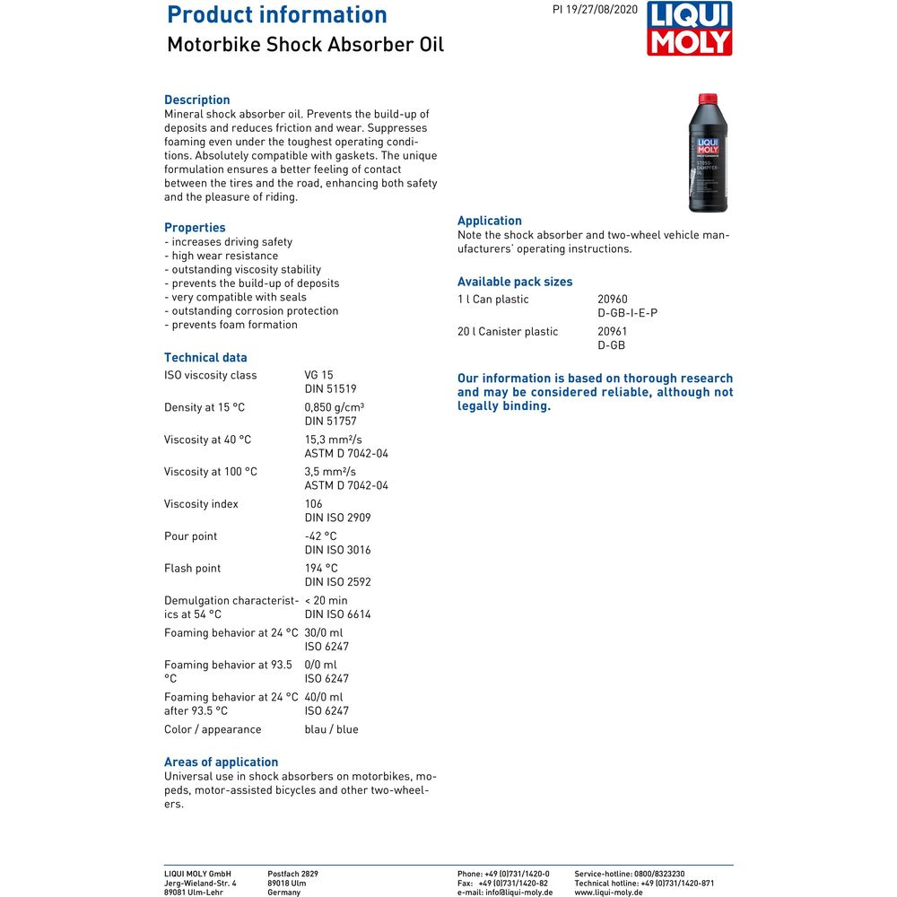 Liqui Moly Shock Absorber Oil Mineral FREE 1 YEAR Returns, FREE UK Delivery | ThrottleChimp