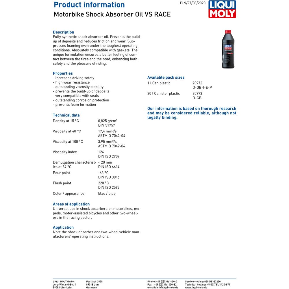 Liqui Moly Shock Absorber Oil Fully Synthetic VS Race FREE 1 YEAR Returns, FREE UK Delivery | ThrottleChimp
