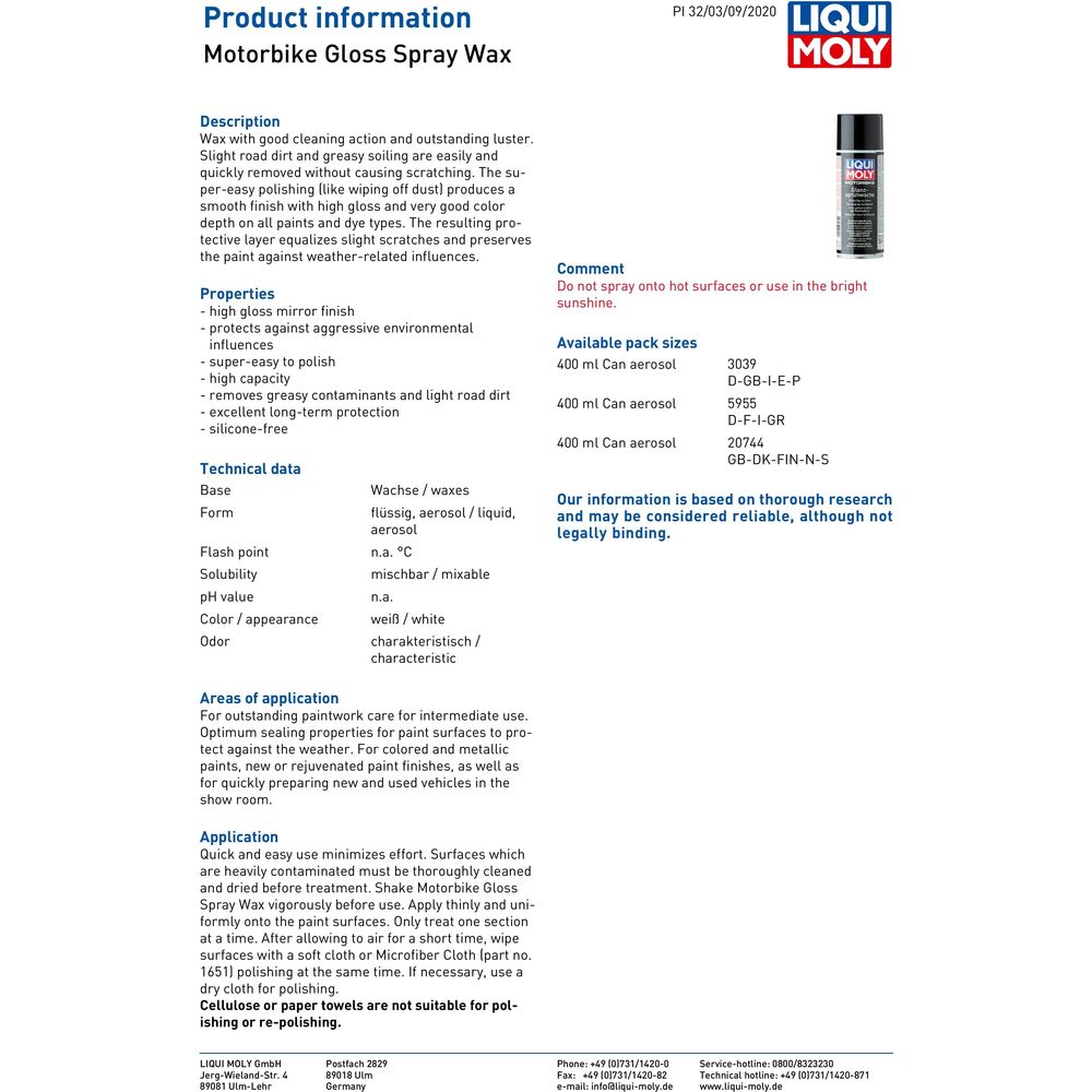 Liqui Moly Gloss Spray Wax 3039 FREE 1 YEAR Returns, FREE UK Delivery | ThrottleChimp