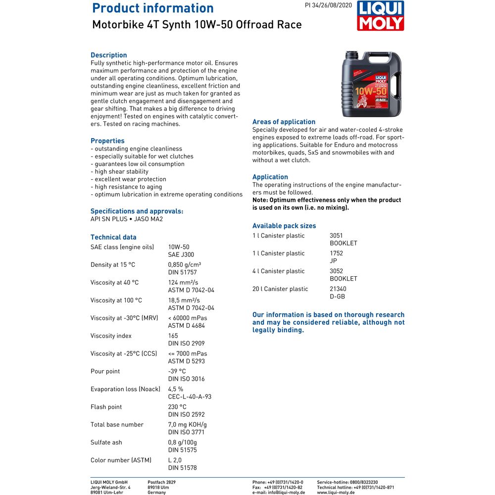 Liqui Moly 4 Stroke Fully Synthetic Offroad Race 10W-50 Oil FREE 1 YEAR Returns, FREE UK Delivery | ThrottleChimp
