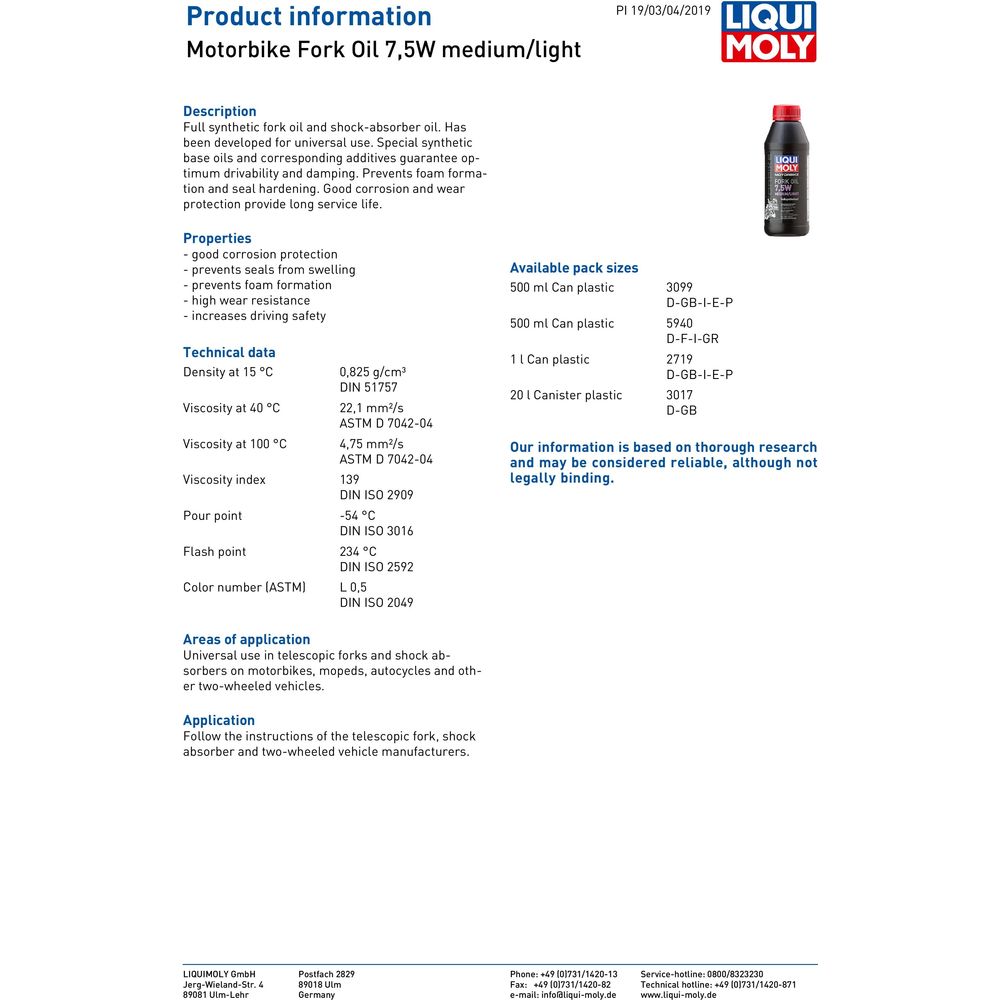 Liqui Moly 7.5W Medium / Light Fork Oil - 3017 FREE 1 YEAR Returns, FREE UK Delivery | ThrottleChimp