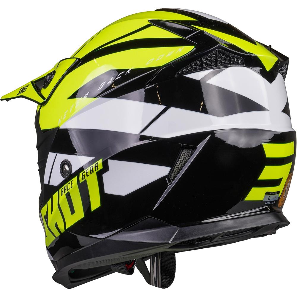 Shot Pulse MX Helmet Revenge Black / Neon Yellow / Glossy White FREE 1 YEAR Returns, FREE UK Delivery | ThrottleChimp