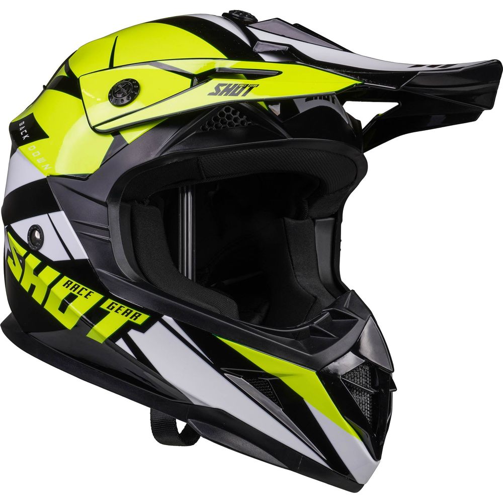 Shot Pulse MX Helmet Revenge Black / Neon Yellow / Glossy White FREE 1 YEAR Returns, FREE UK Delivery | ThrottleChimp