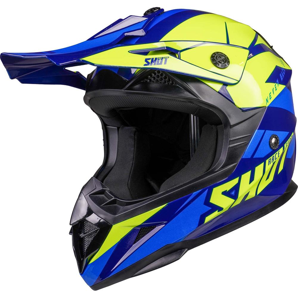 Shot Pulse MX Helmet Revenge Navy / Neon Yellow / Glossy Blue FREE 1 YEAR Returns, FREE UK Delivery | ThrottleChimp