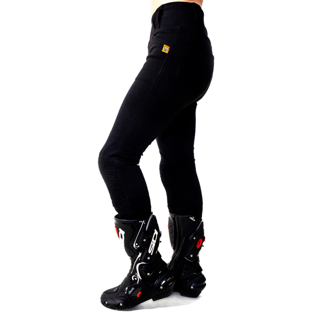 MotoGirl Ribbed Knee Ladies Leggings Black FREE 1 YEAR Returns, FREE UK Delivery | ThrottleChimp