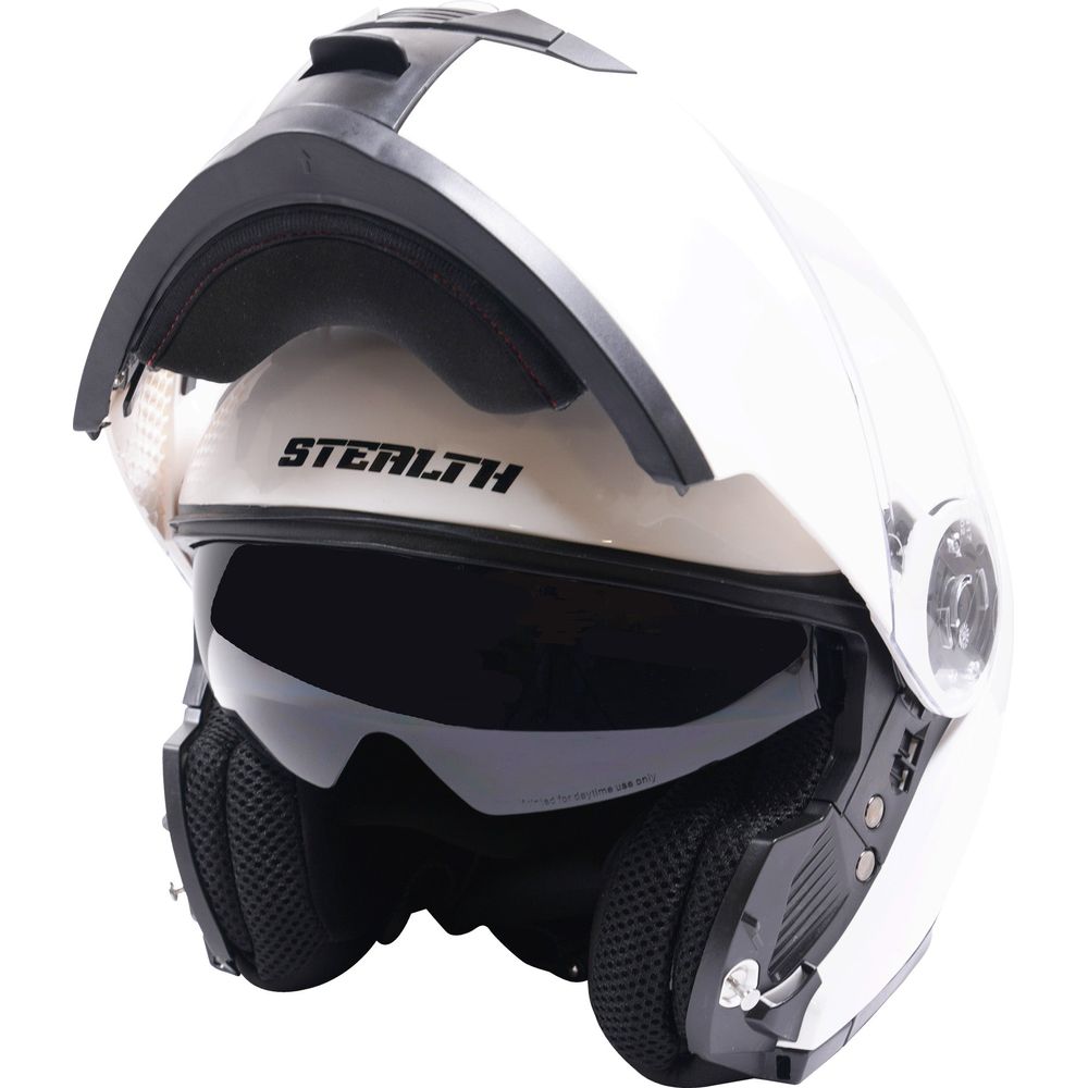 Stealth V159 Flip-Up Helmet Plain Gloss White FREE 1 YEAR Returns, FREE UK Delivery | ThrottleChimp