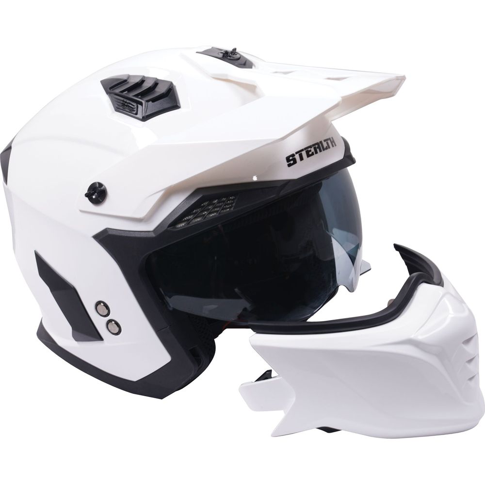 Stealth Fighter Multi Function Convertible Helmet Gloss White FREE 1 YEAR Returns, FREE UK Delivery | ThrottleChimp