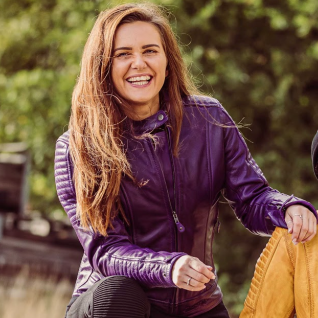 MotoGirl Valerie Ladies Leather Jacket Purple FREE 1 YEAR Returns, FREE UK Delivery | ThrottleChimp