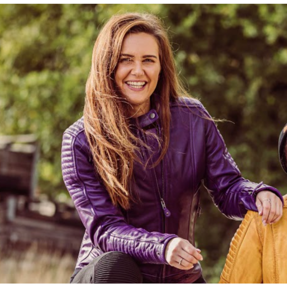 MotoGirl Valerie Ladies Leather Jacket Purple FREE 1 YEAR Returns, FREE UK Delivery | ThrottleChimp