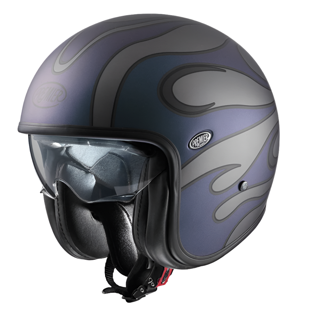 Premier Vintage FR Open Face Helmet Matt Iride Blue / Grey FREE 1 YEAR Returns, FREE UK Delivery | ThrottleChimp