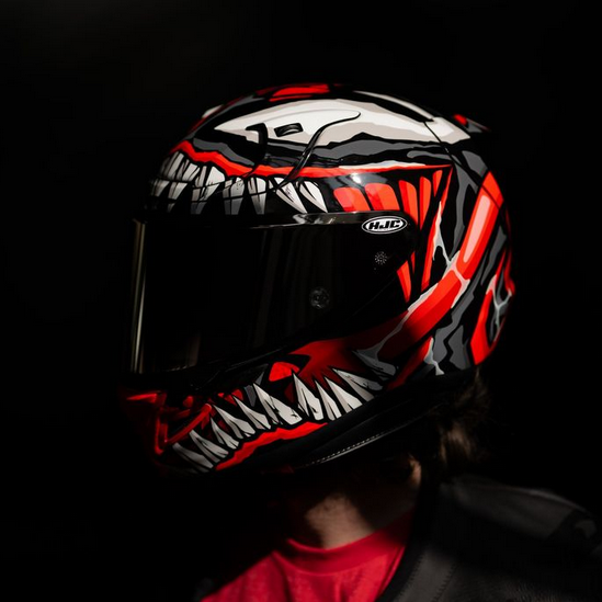 HJC RPHA 12 Maximized Venom Marvel Full Face Helmet MC1SF Black / Red FREE 1 YEAR Returns, FREE UK Delivery | ThrottleChimp