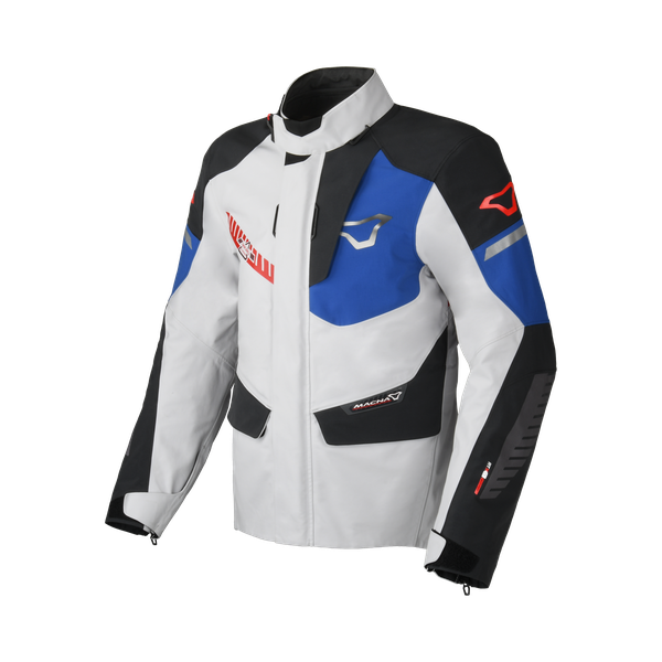 Macna Synchrone Textile Jacket Light Grey / Black / Blue FREE 1 YEAR Returns, FREE UK Delivery | ThrottleChimp