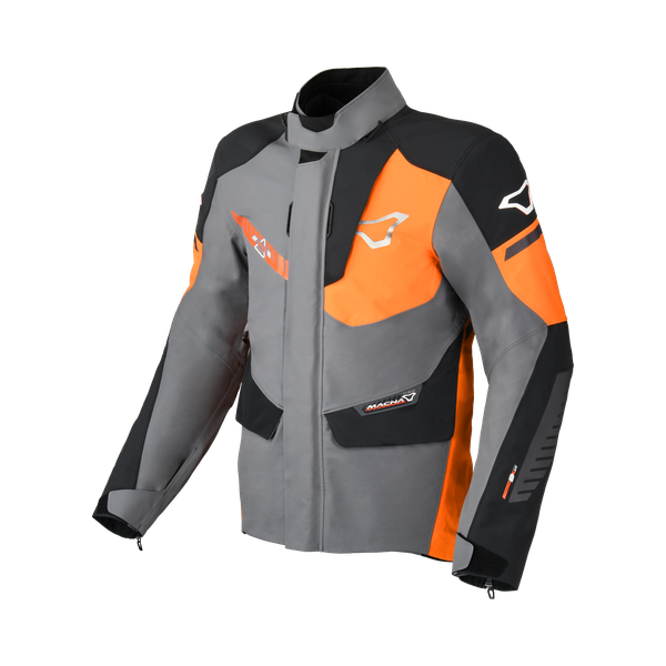 Macna Synchrone Textile Jacket Grey / Orange / Black FREE 1 YEAR Returns, FREE UK Delivery | ThrottleChimp