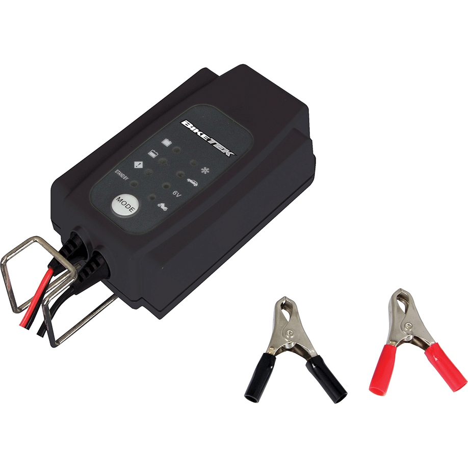 BikeTek 4 Stage Battery Charger With UK Plug - 6/12V & 0.8A/3.8A FREE 1 YEAR Returns, FREE UK Delivery | ThrottleChimp