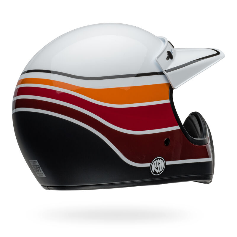 Bell Moto-3 RSD Saddleback ECE 22.06 Full Face Helmet Satin Gloss White / Black FREE 1 YEAR Returns, FREE UK Delivery | ThrottleChimp