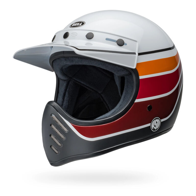 Bell Moto-3 RSD Saddleback ECE 22.06 Full Face Helmet Satin Gloss White / Black FREE 1 YEAR Returns, FREE UK Delivery | ThrottleChimp