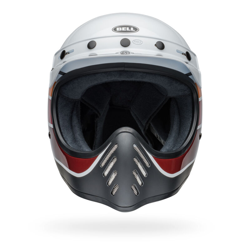 Bell Moto-3 RSD Saddleback ECE 22.06 Full Face Helmet Satin Gloss White / Black FREE 1 YEAR Returns, FREE UK Delivery | ThrottleChimp