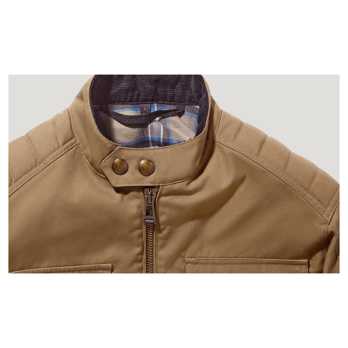 Belstaff Roberts Technical Cotton Canvas Textile Jacket Olive FREE 1 YEAR Returns, FREE UK Delivery | ThrottleChimp