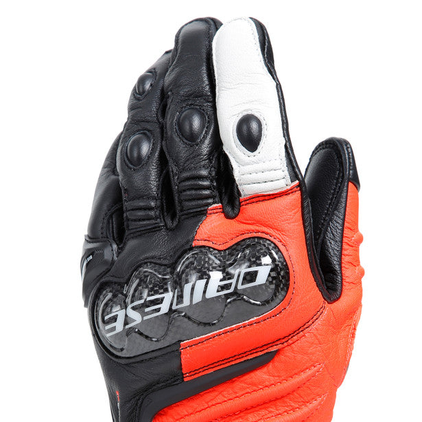 Dainese Carbon 4 Long Leather Gloves Black / Fluo Red / White FREE 1 YEAR Returns, FREE UK Delivery | ThrottleChimp
