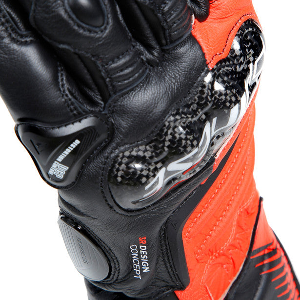 Dainese Carbon 4 Long Leather Gloves Black / Fluo Red / White FREE 1 YEAR Returns, FREE UK Delivery | ThrottleChimp