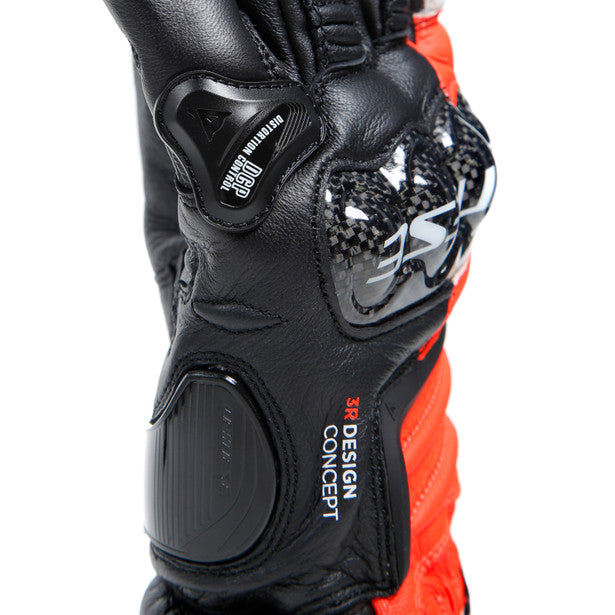 Dainese Carbon 4 Long Leather Gloves Black / Fluo Red / White FREE 1 YEAR Returns, FREE UK Delivery | ThrottleChimp
