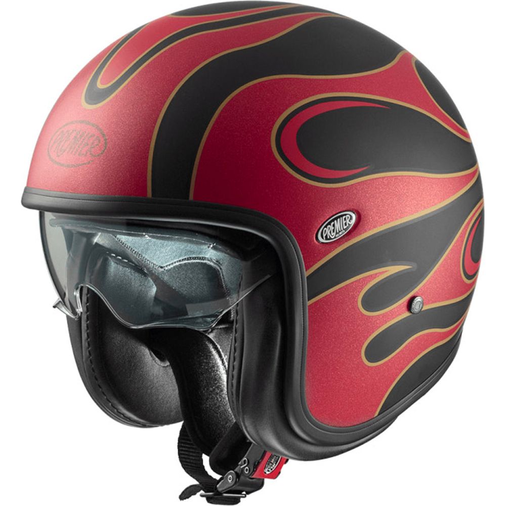 Premier Vintage FR Open Face Helmet Black / Red FREE 1 YEAR Returns, FREE UK Delivery | ThrottleChimp