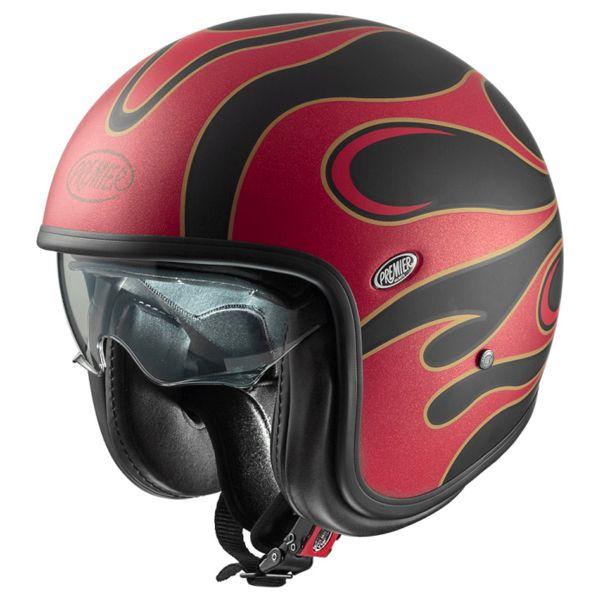 Premier Vintage FR Open Face Helmet Black / Red FREE 1 YEAR Returns, FREE UK Delivery | ThrottleChimp