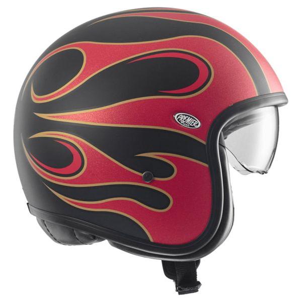 Premier Vintage FR Open Face Helmet Black / Red FREE 1 YEAR Returns, FREE UK Delivery | ThrottleChimp